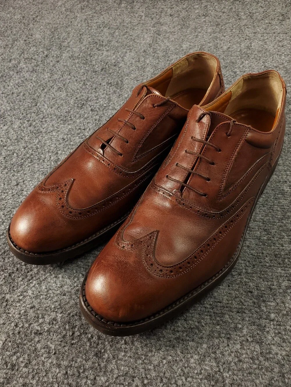 Salvatore Ferragamo Wingtip Oxford Shoes Mens 13D Cognac Brown Leather Brogue